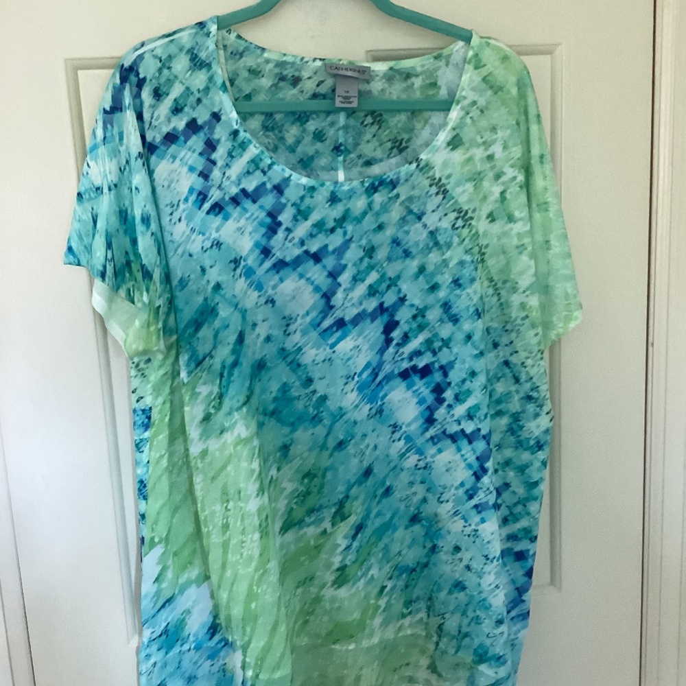 Summer light and airy top - lime green and blue